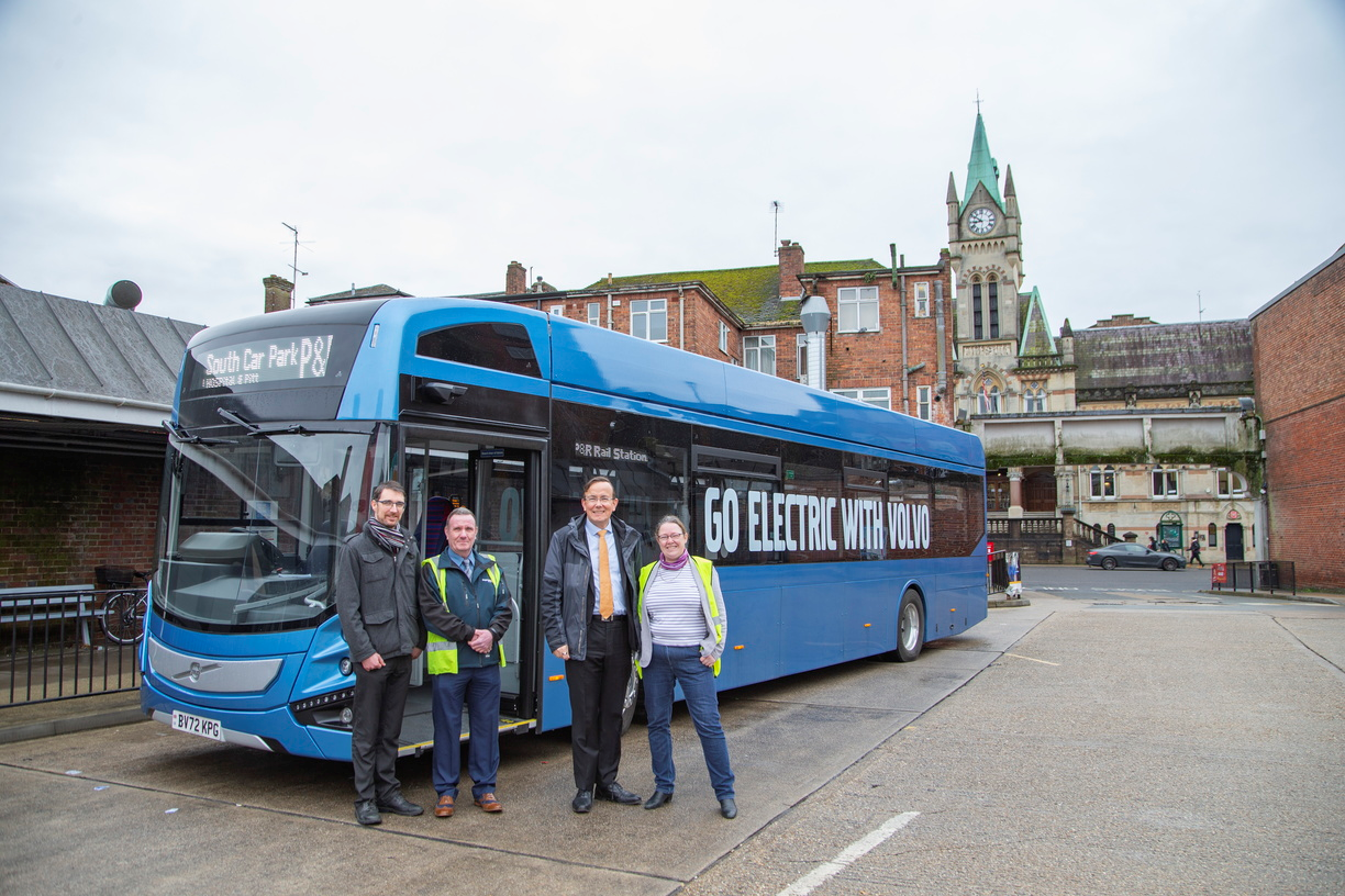 Electric bus at the bus station March 2023